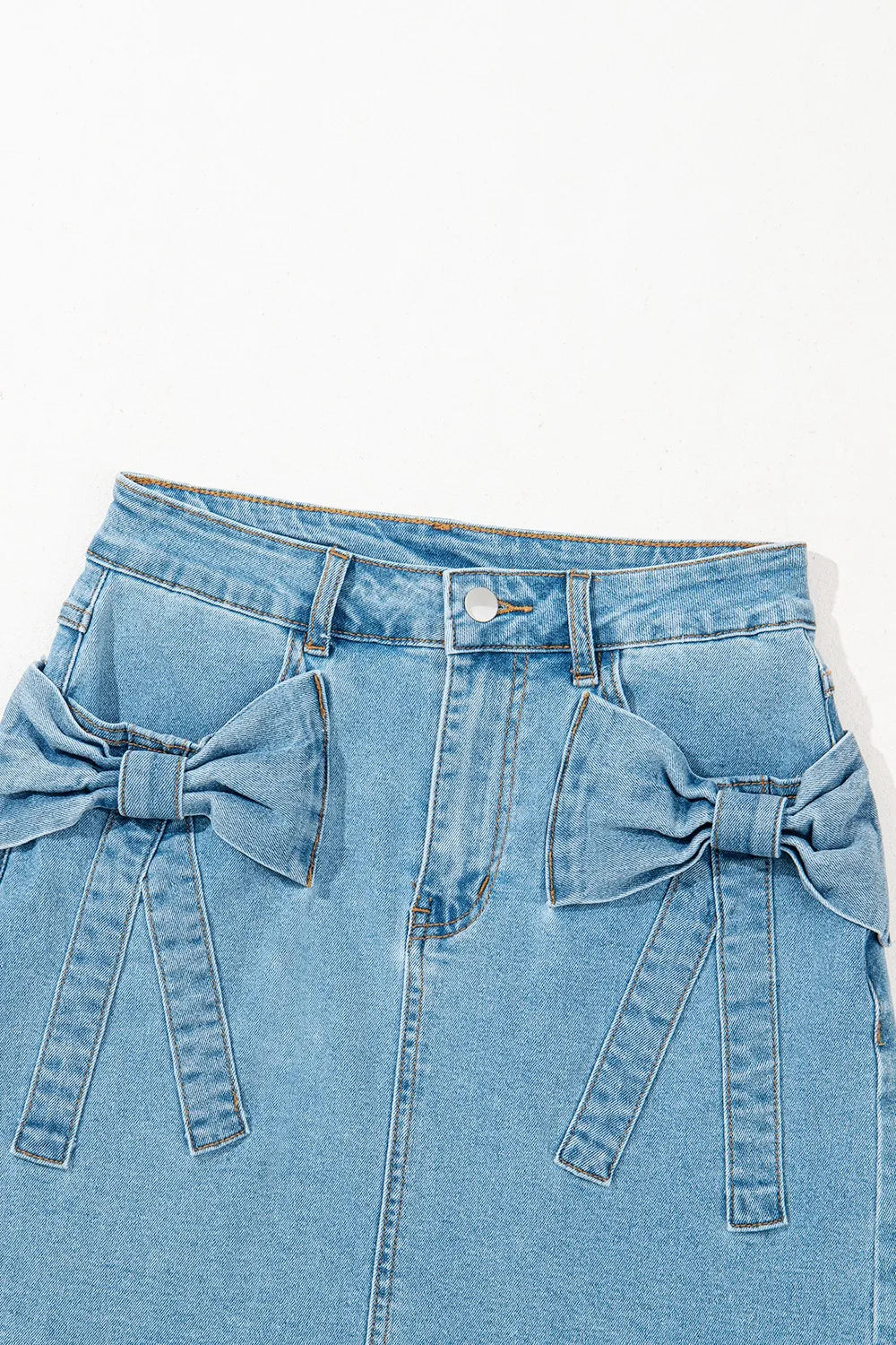 Acid Wash Bowknot Details High Waist Denim Skirt