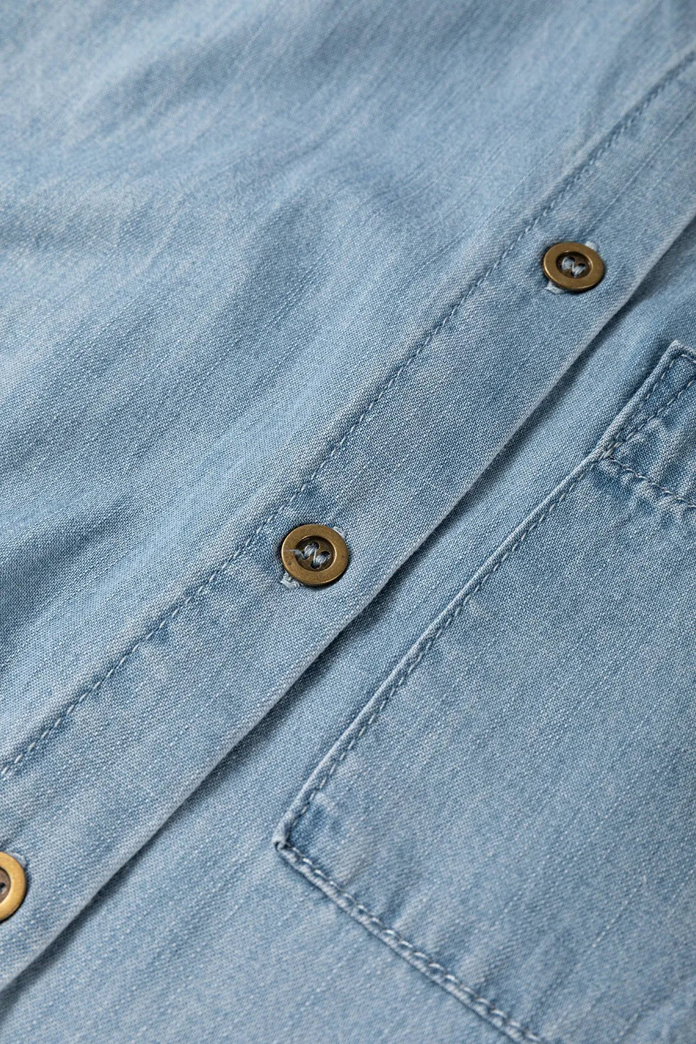 Folded Short Sleeve Patched Pocket Denim Shirt