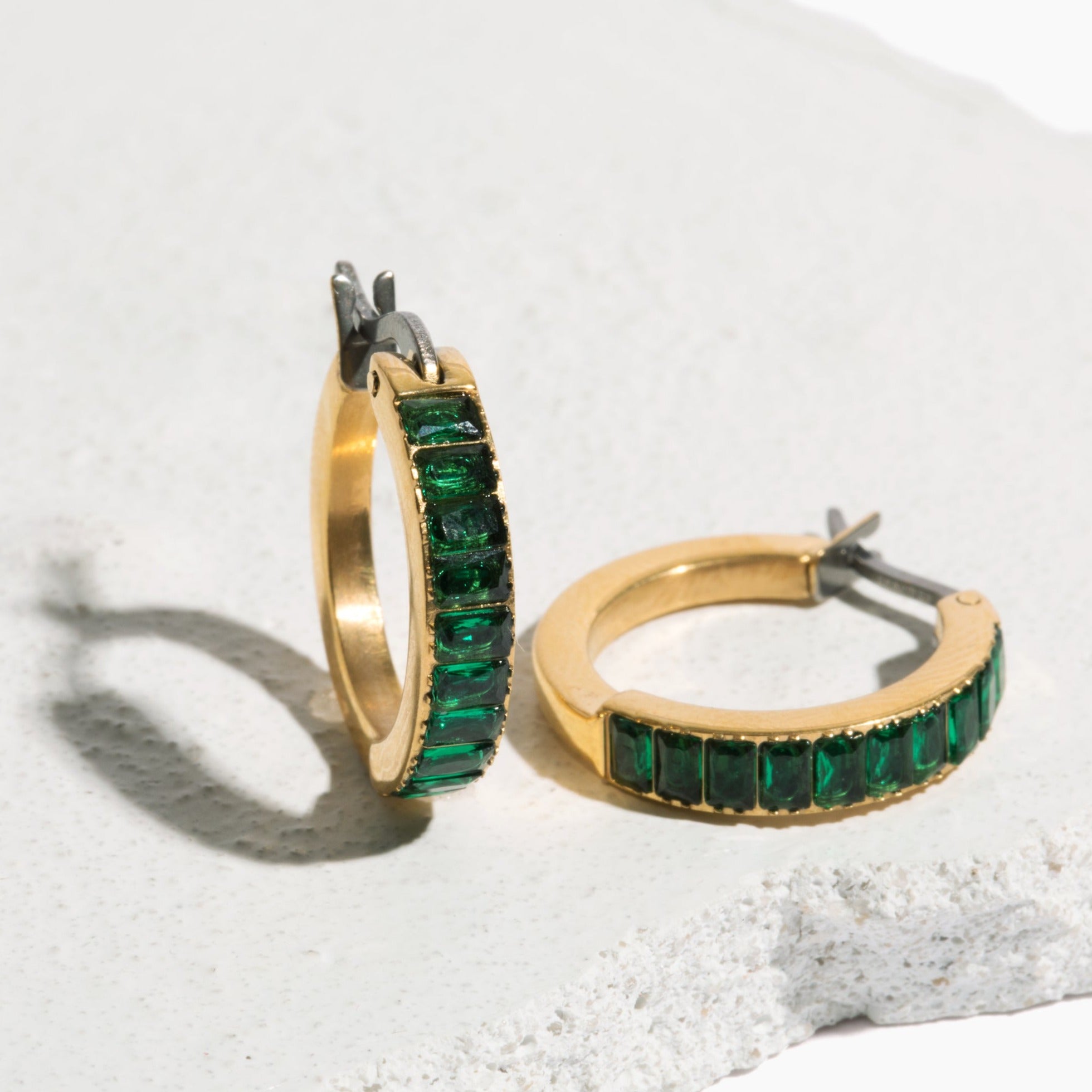 Baguette Gemstone Hoop Earrings