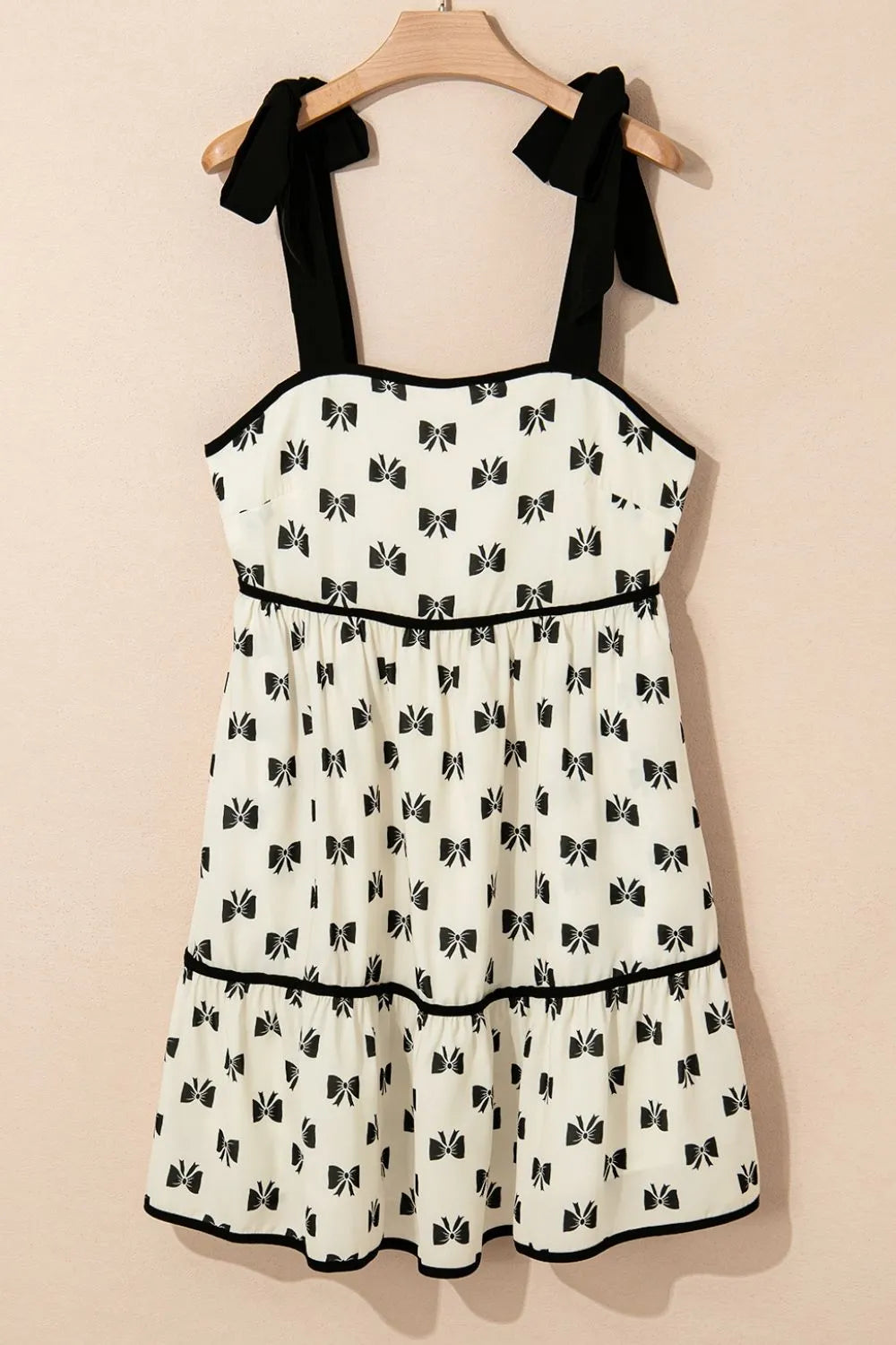 Bow Knot Color Contrast Trim Knotted Shoulder Mini Dress