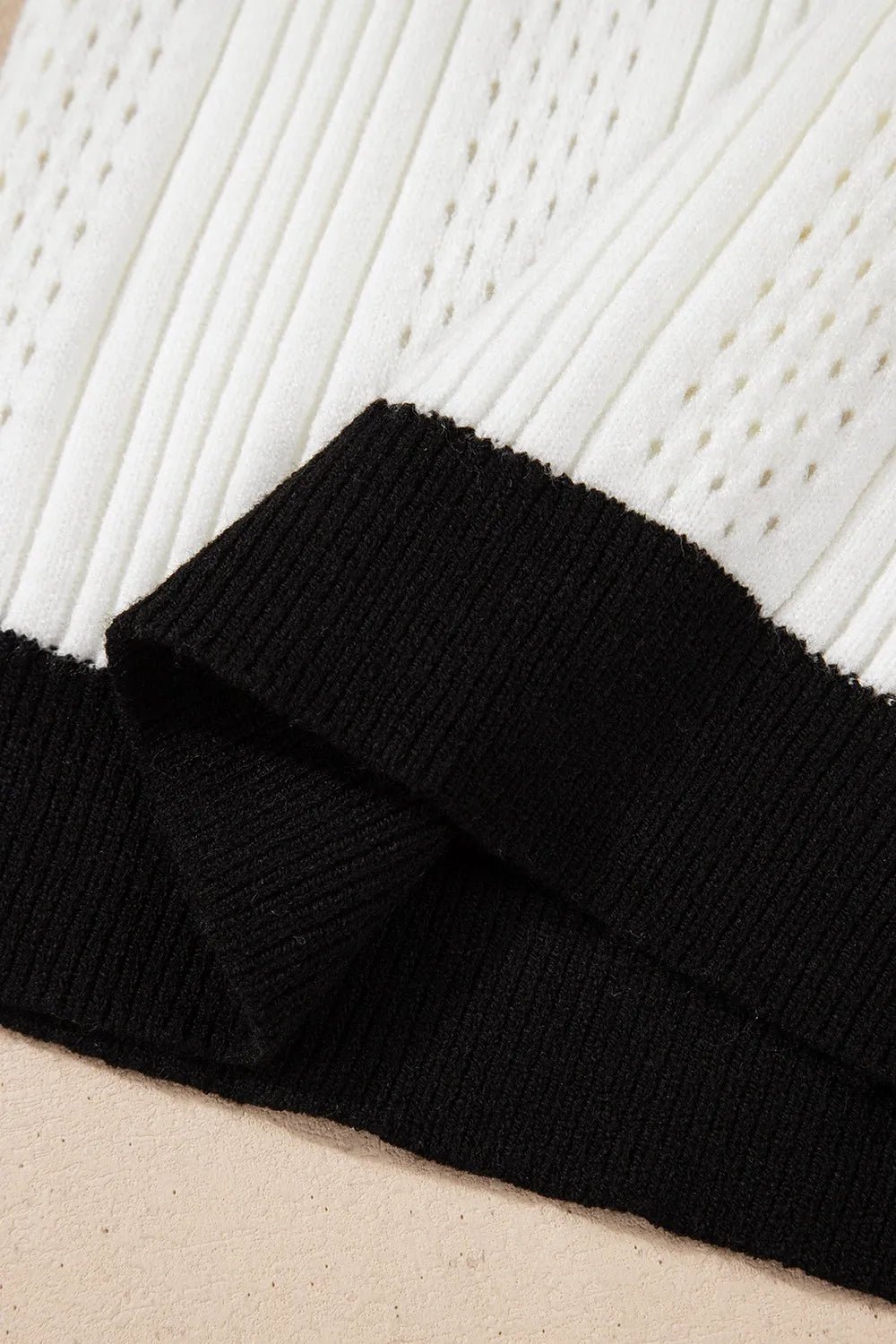 Contrast Trim Eyelet Knit V Neck Sweater Vest