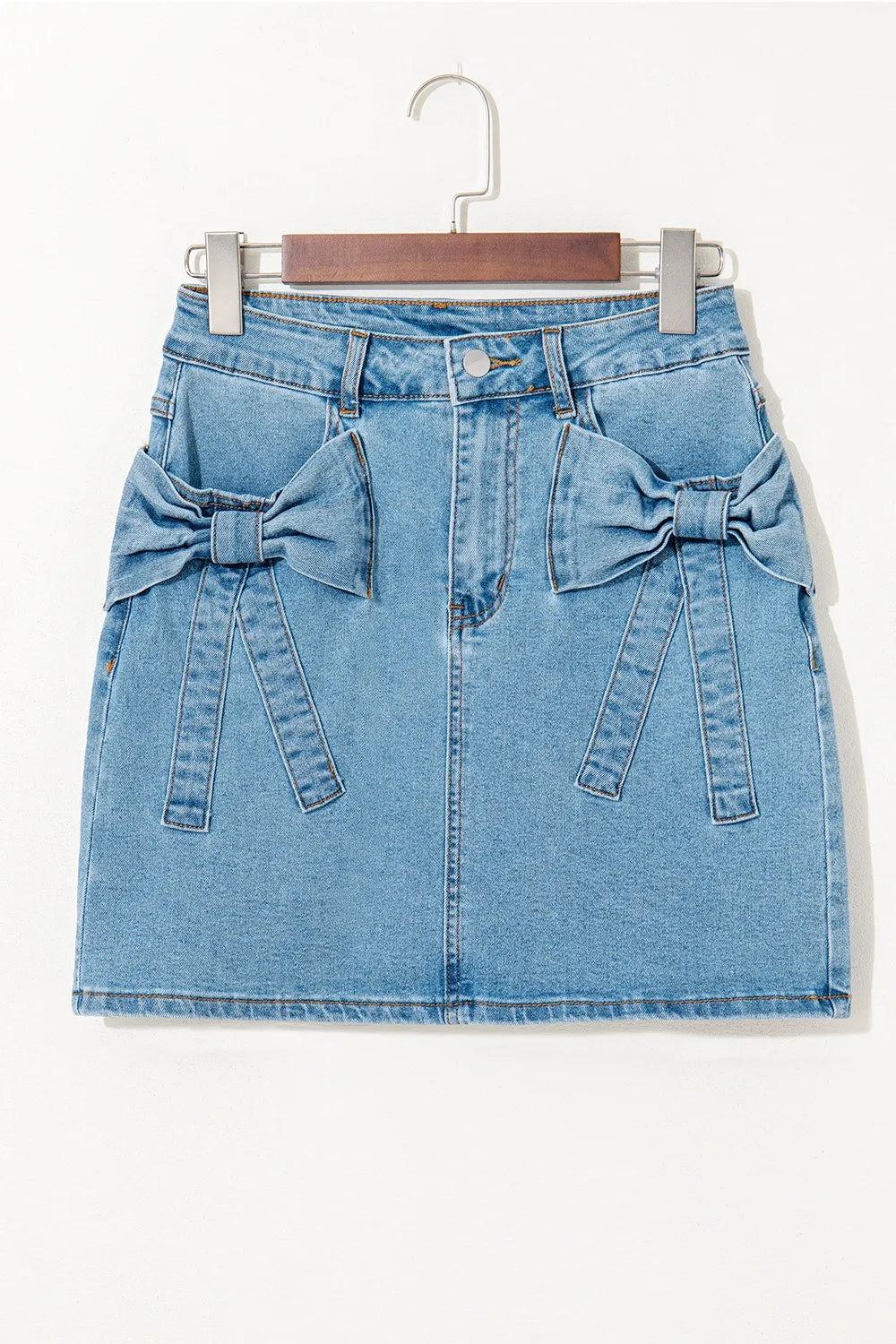 Acid Wash Bowknot Details High Waist Denim Skirt