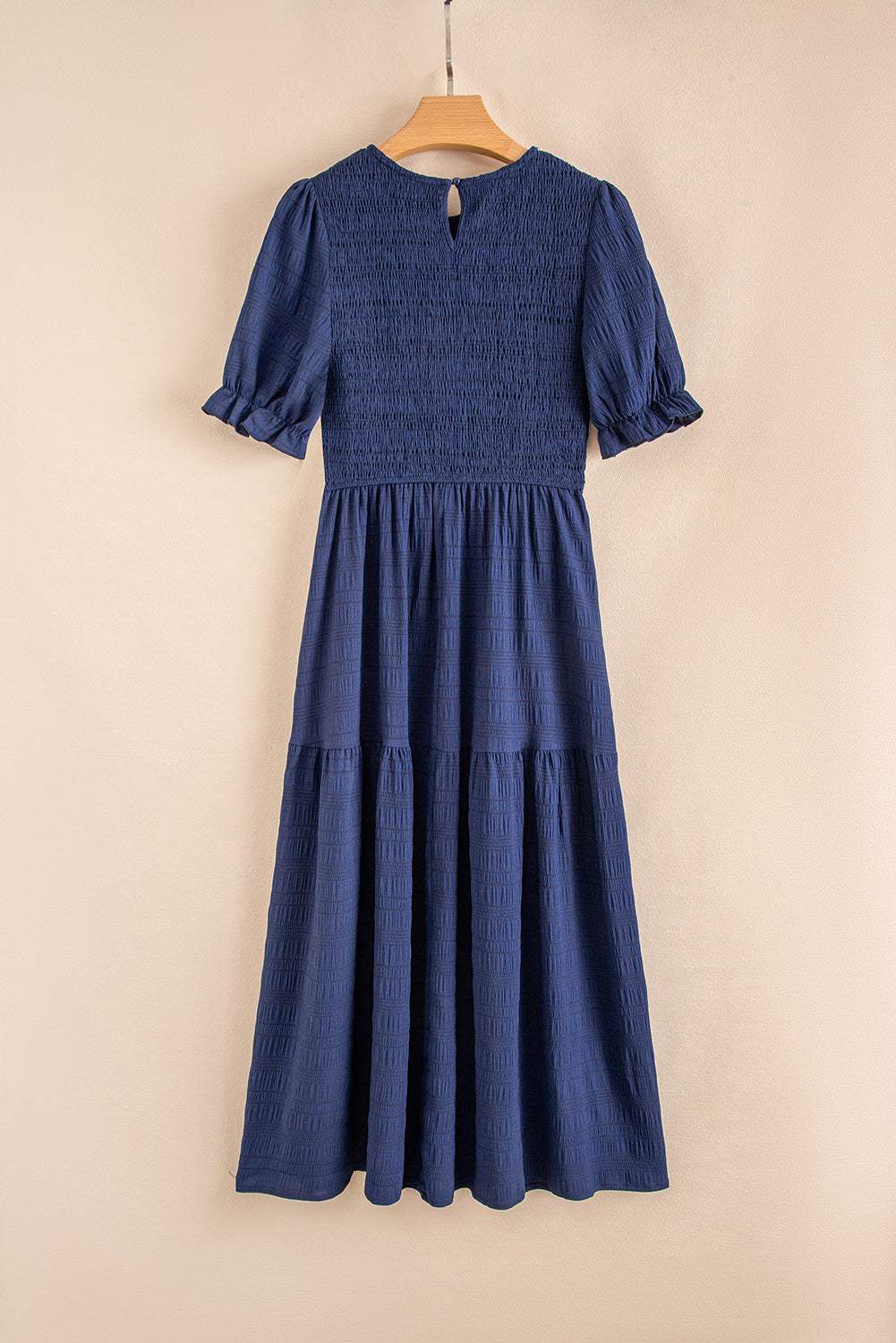 Smocked Short Sleeve Midi Dress