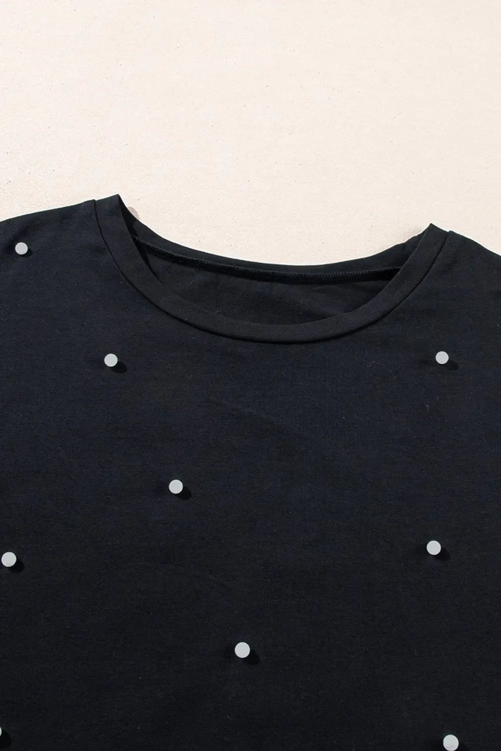 Pearl Beaded Round Neck Half Sleeve T Shirt