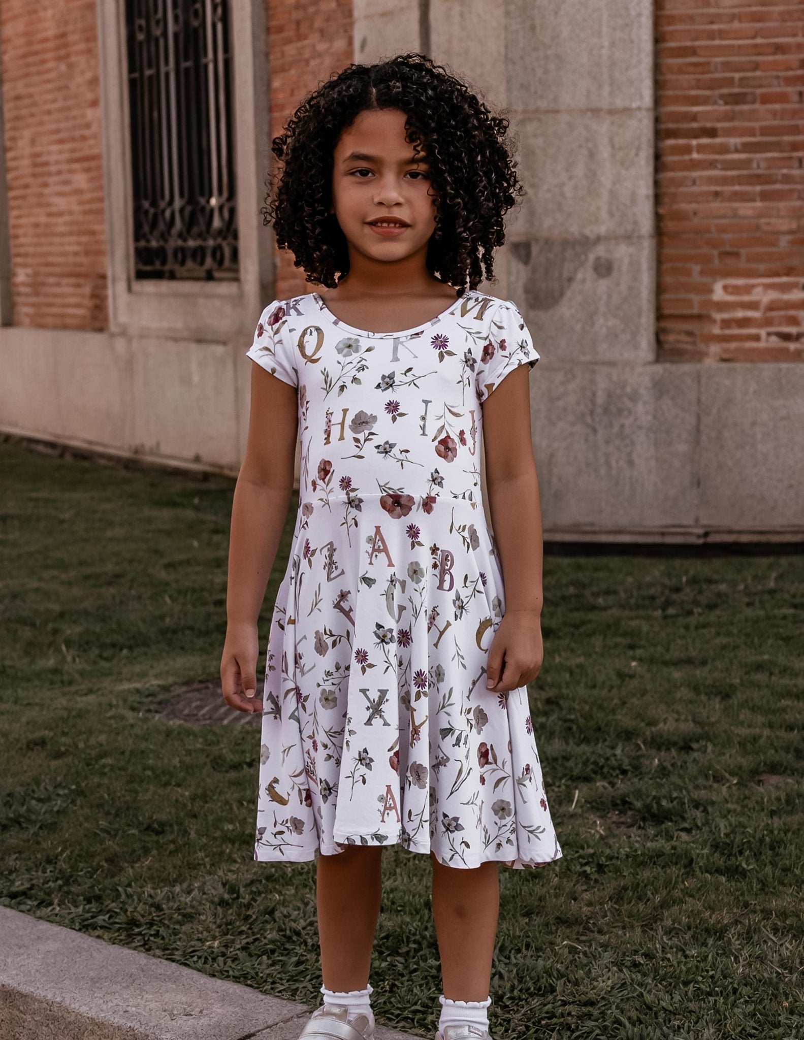 Floral ABC's Cap Sleeve Twirl Dress