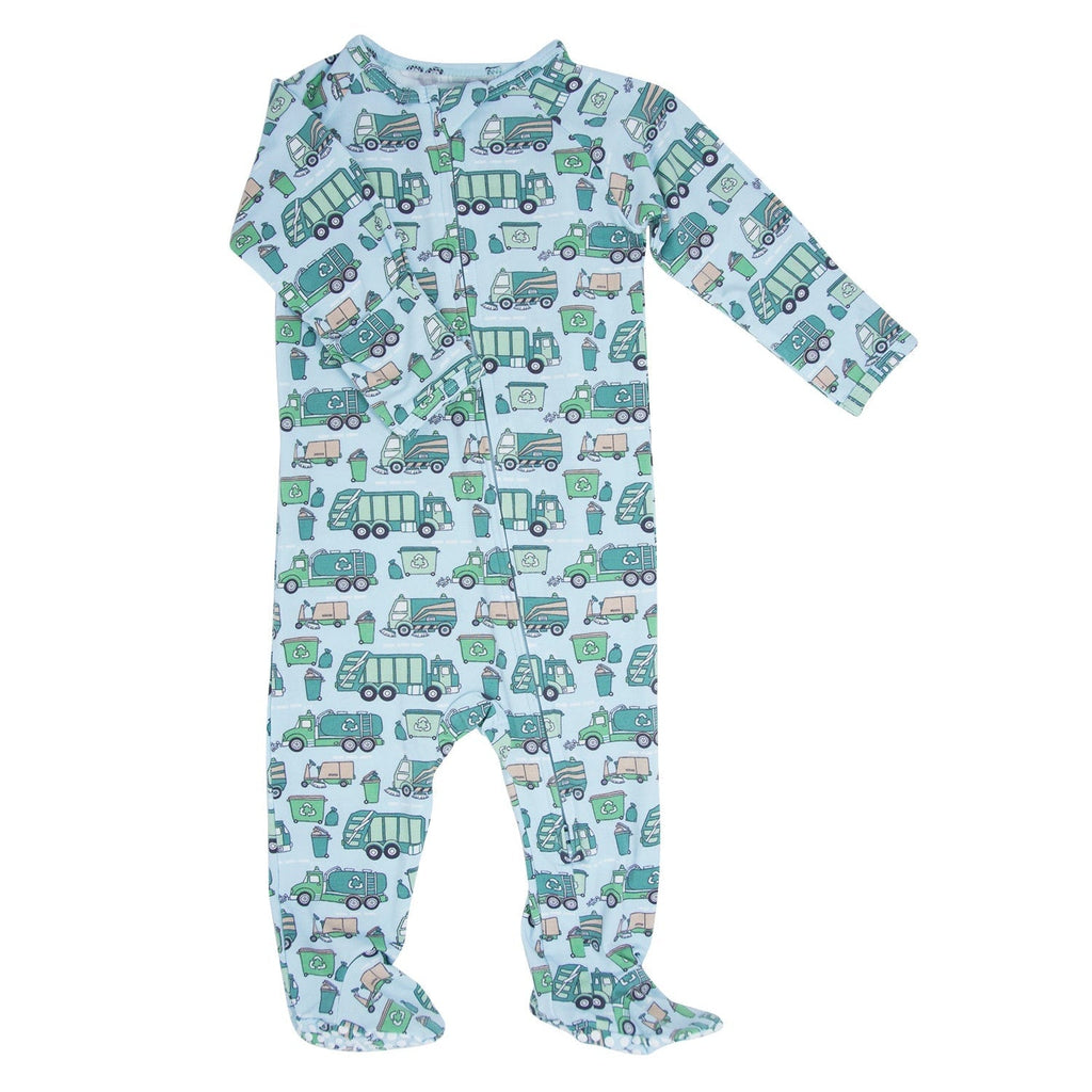 Garbage Trucks Recycle Zipper Footie