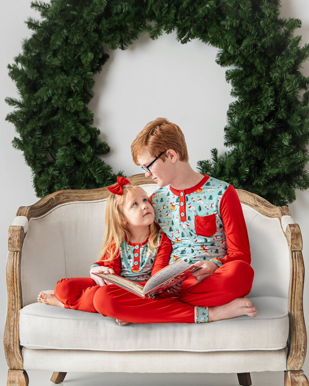 Girls Light Santa Bamboo Holiday Pajamas