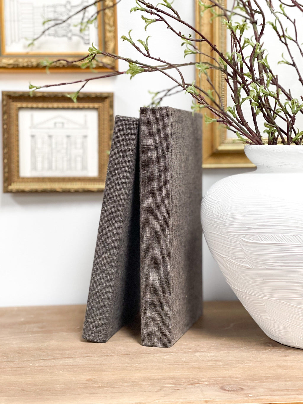 Espresso Linen Covered Decorative Books