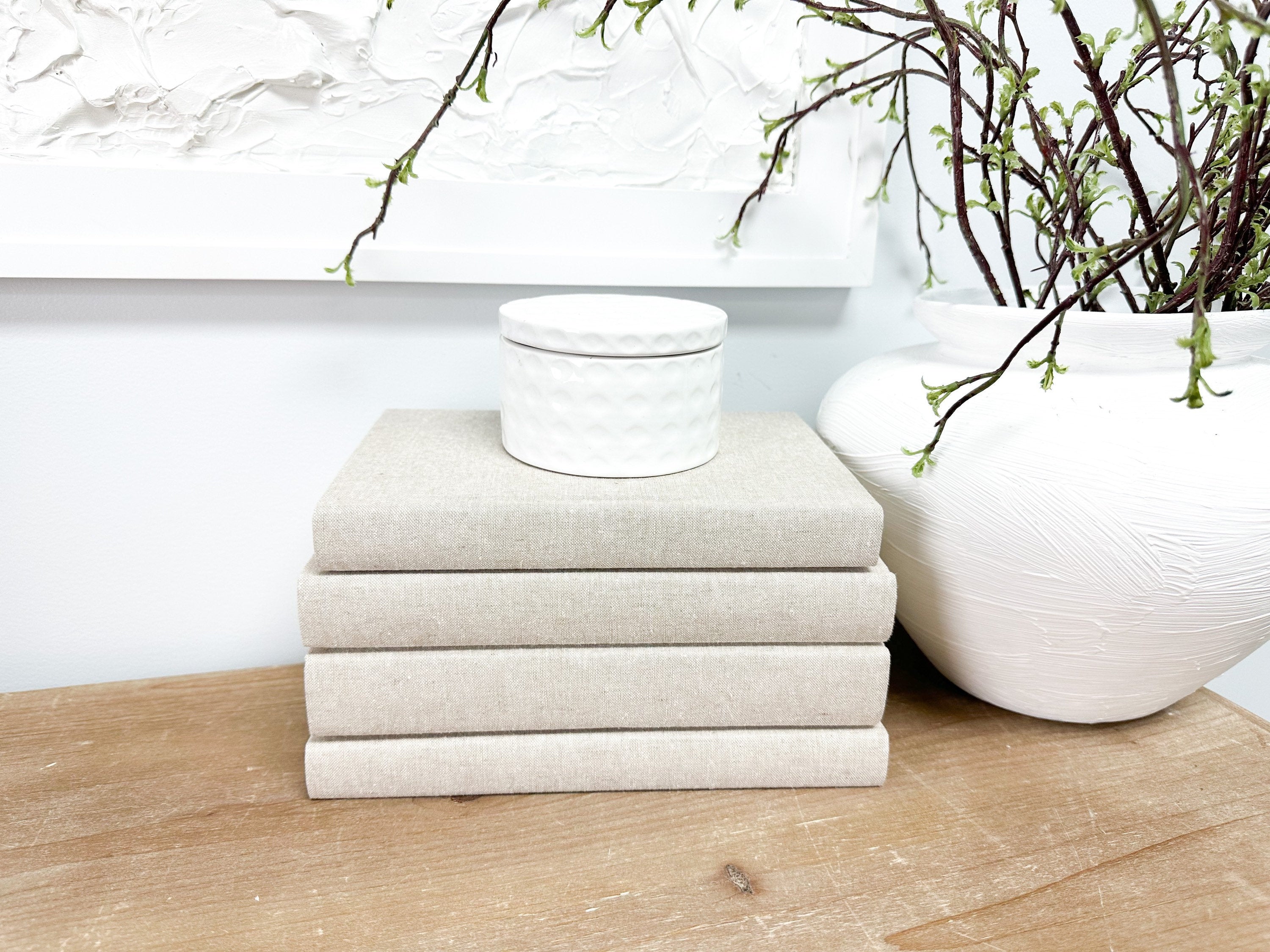 Flax Linen Covered Decorative Books