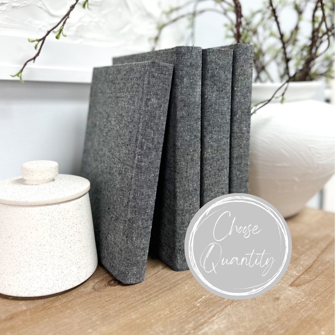 Charcoal Linen Covered Decorative Books