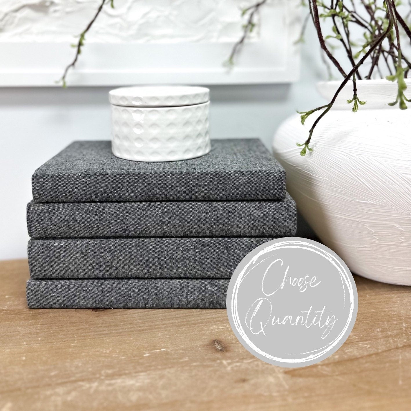 Charcoal Linen Covered Decorative Books