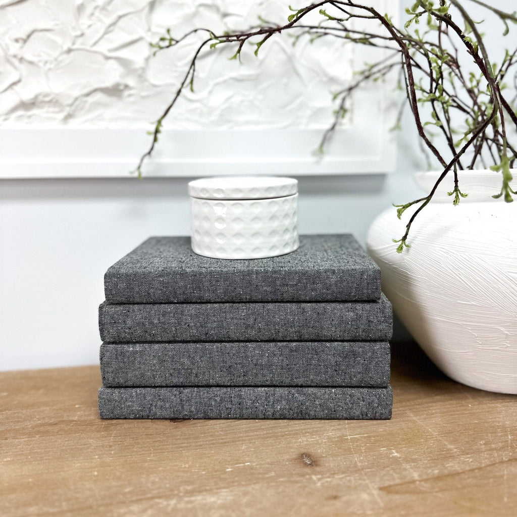 Charcoal Linen Covered Decorative Books