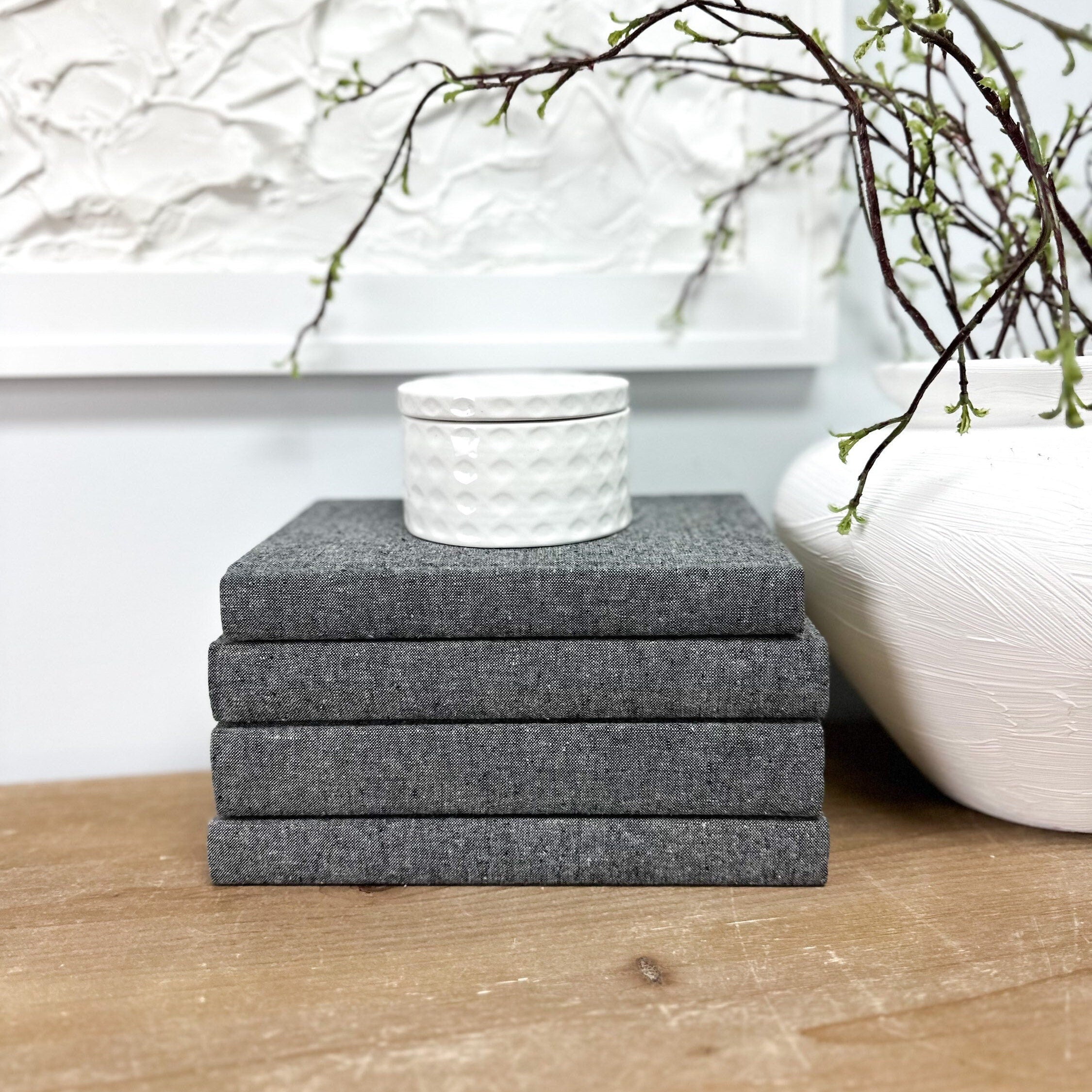 Charcoal Linen Covered Decorative Books