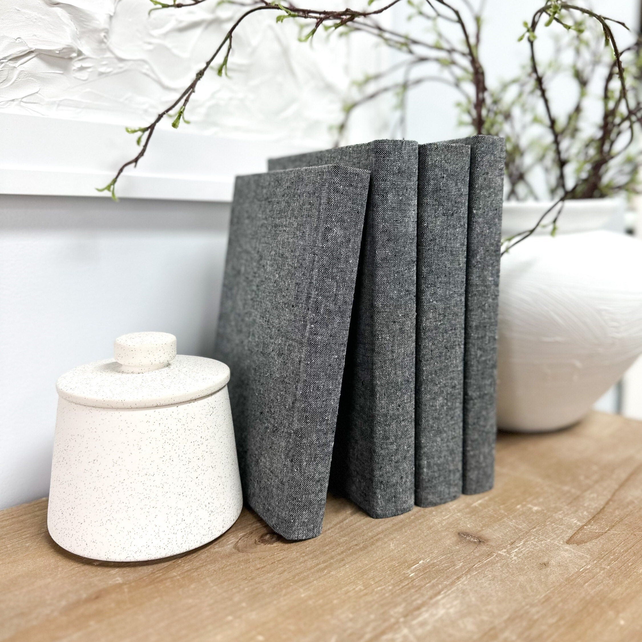 Charcoal Linen Covered Decorative Books