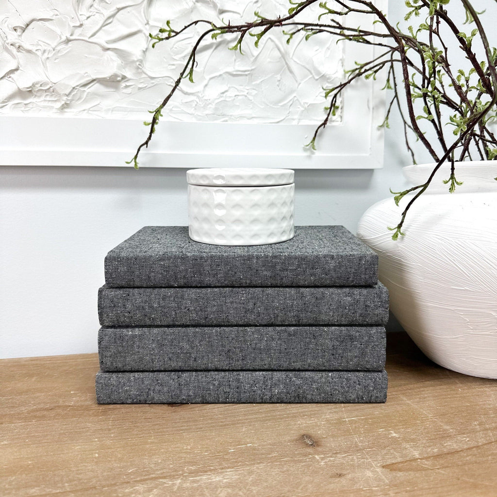Charcoal Linen Covered Decorative Books