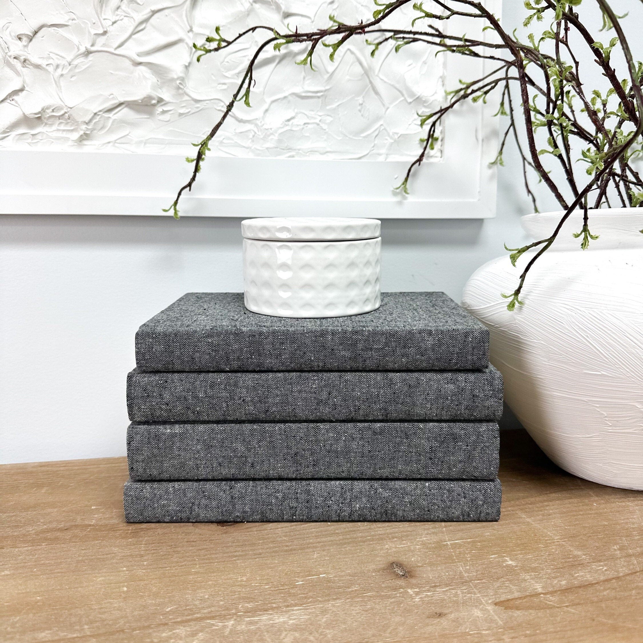 Charcoal Linen Covered Decorative Books