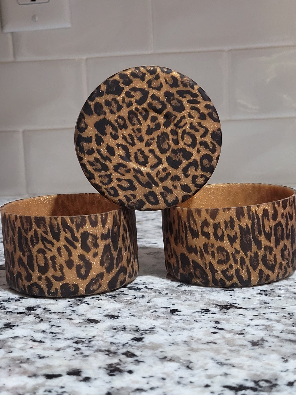 Golden Glitter Leopard print boot bumper for tumbler