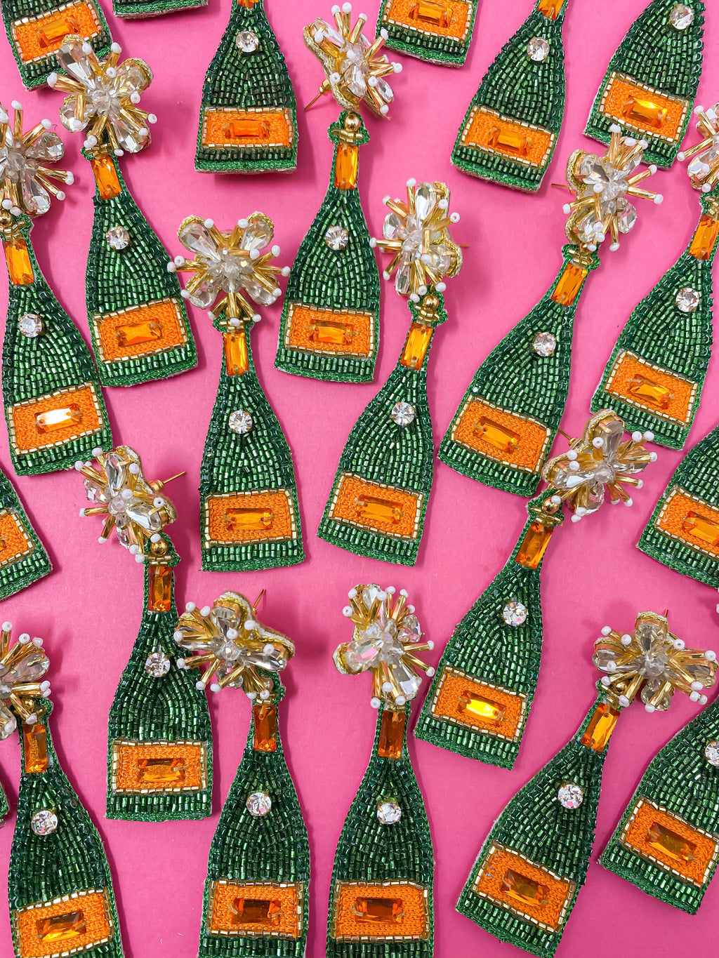 Champagne Bottle Earrings - Orange and Green