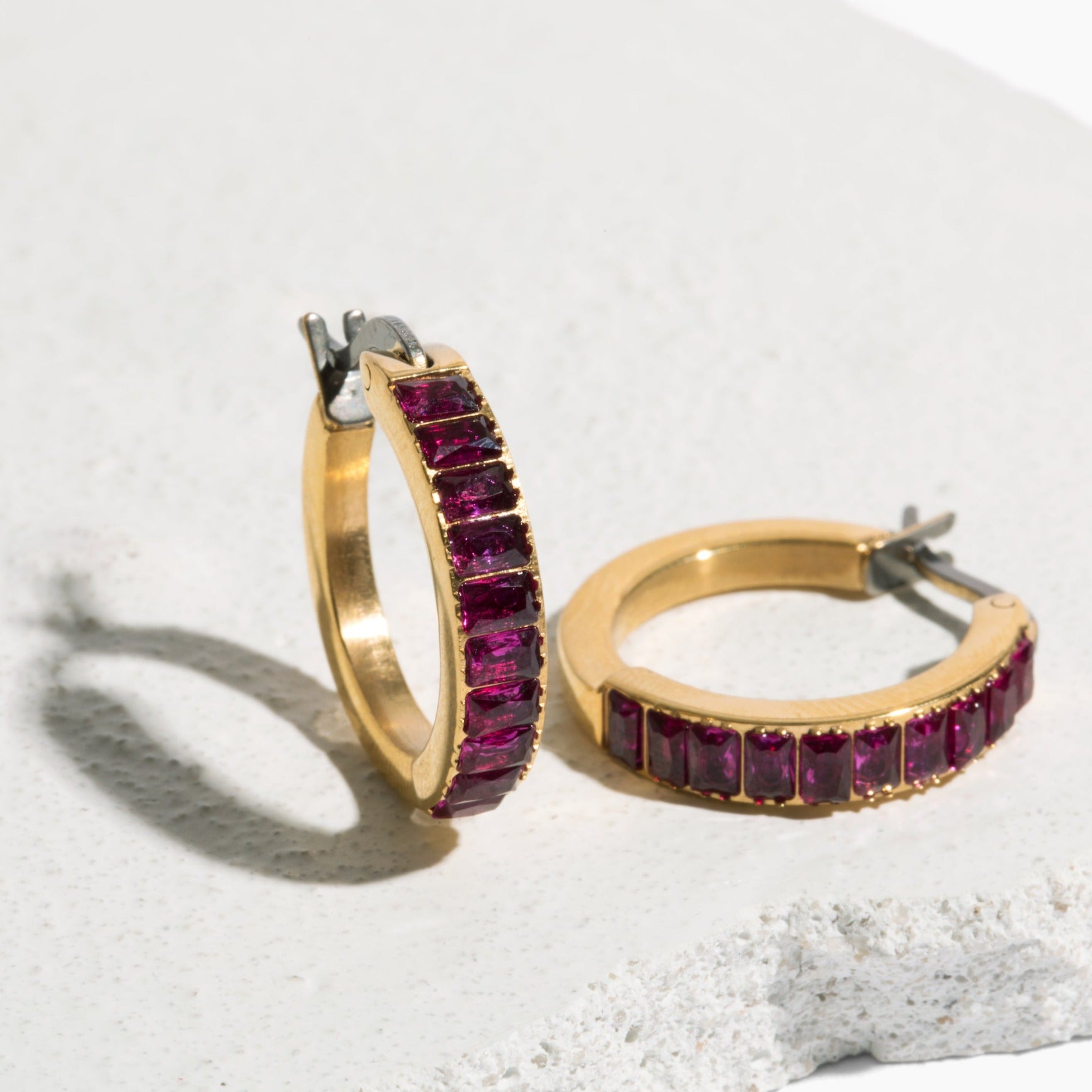 Baguette Gemstone Hoop Earrings