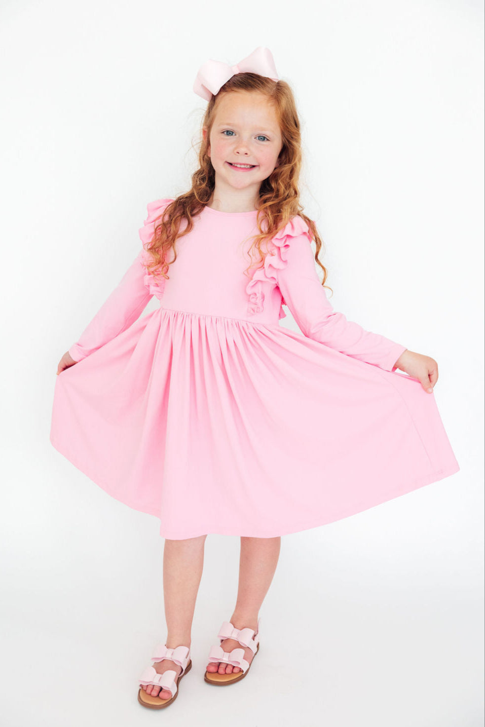 Bubblegum Pink L/S Ruffle Twirl Dress