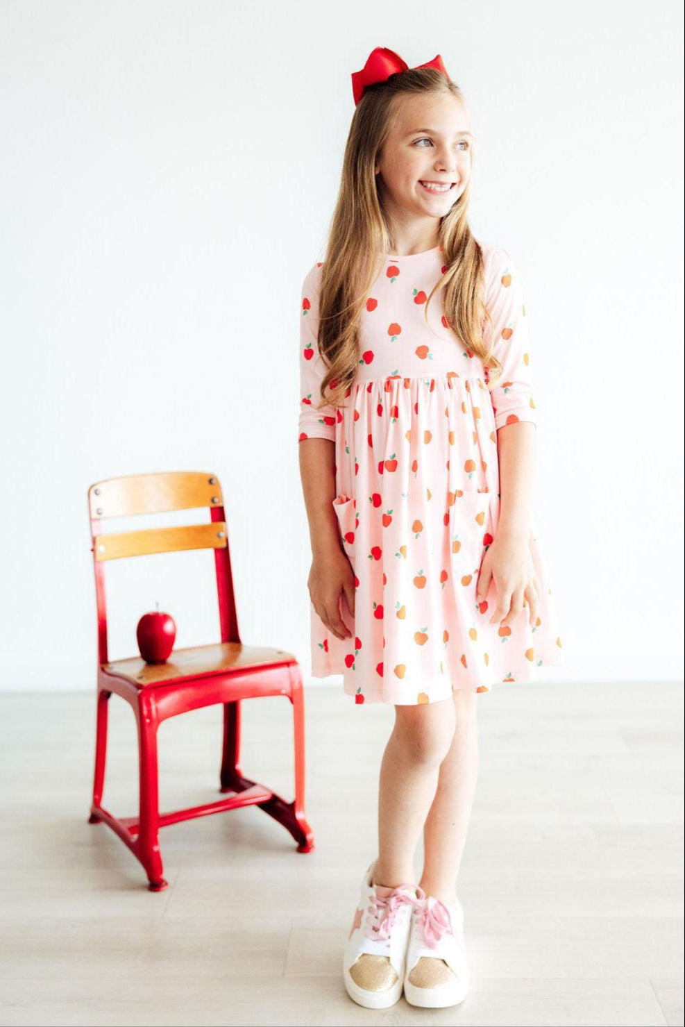 An Apple a Day 3/4 Sleeve Pocket Twirl Dress