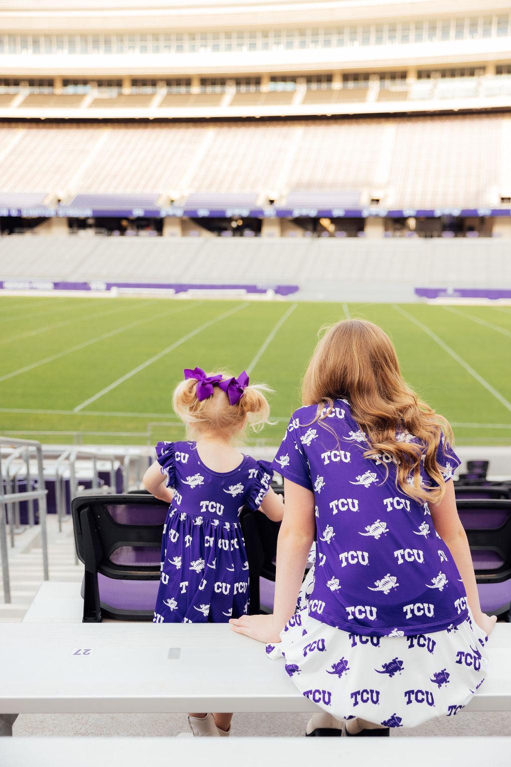 TCU White Frog Ruffle Twirl Skort