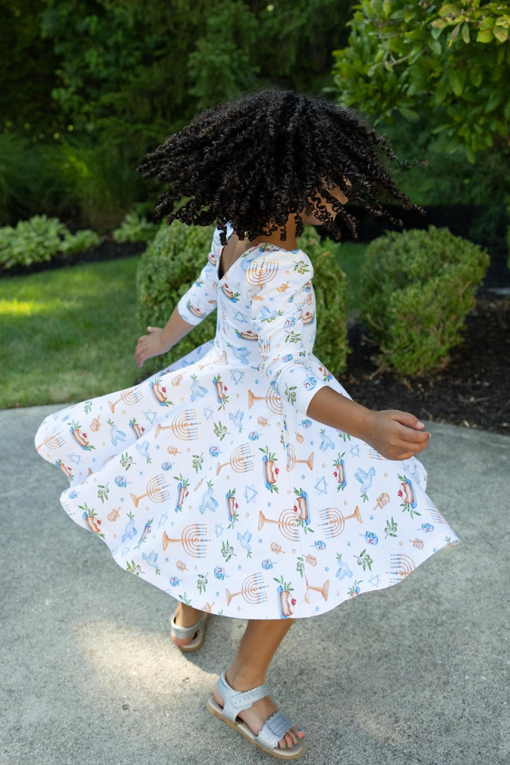 Organic Cotton Happy Hanukkah 3/4 Sleeve Twirl Dress
