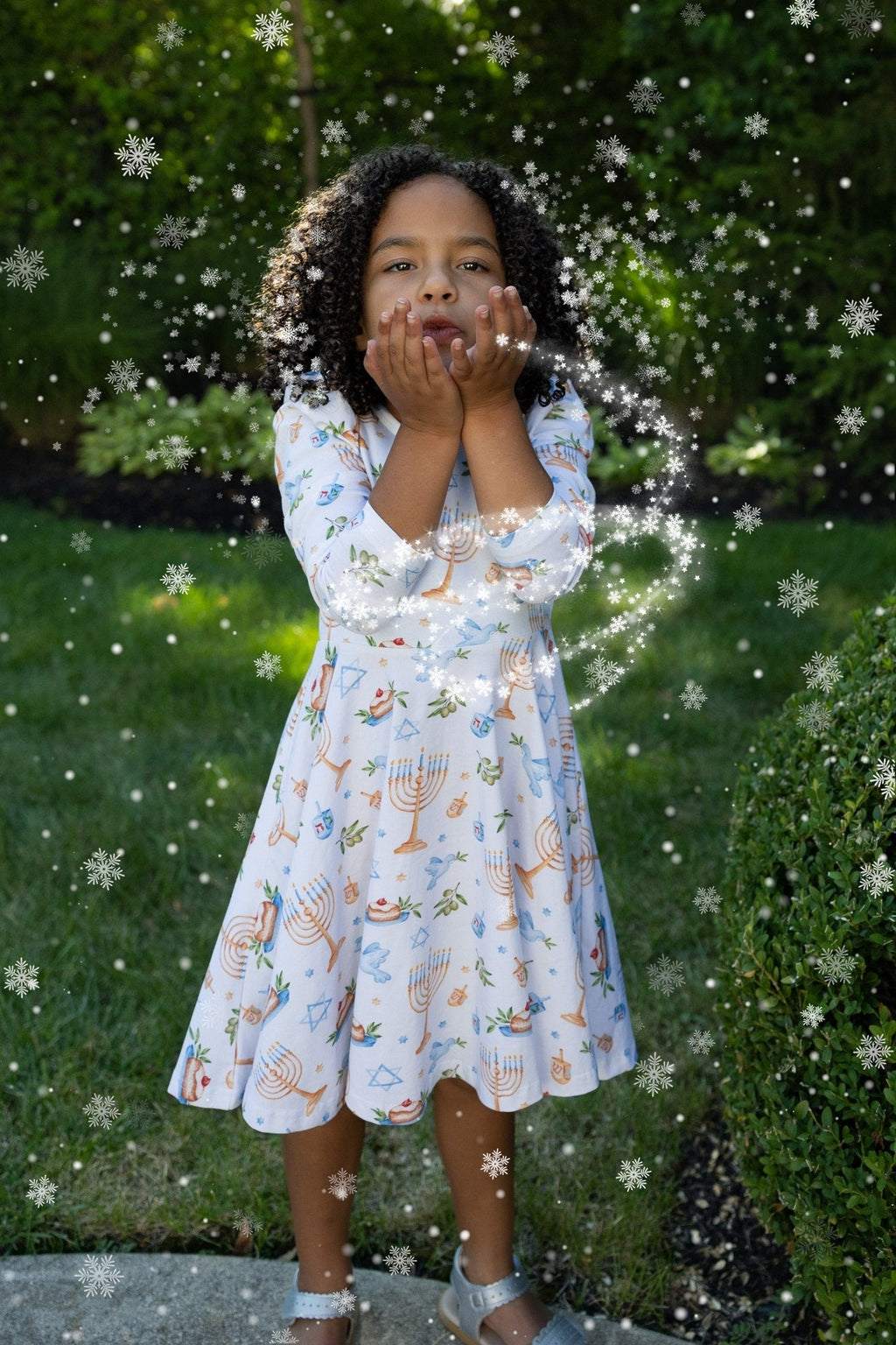 Organic Cotton Happy Hanukkah 3/4 Sleeve Twirl Dress