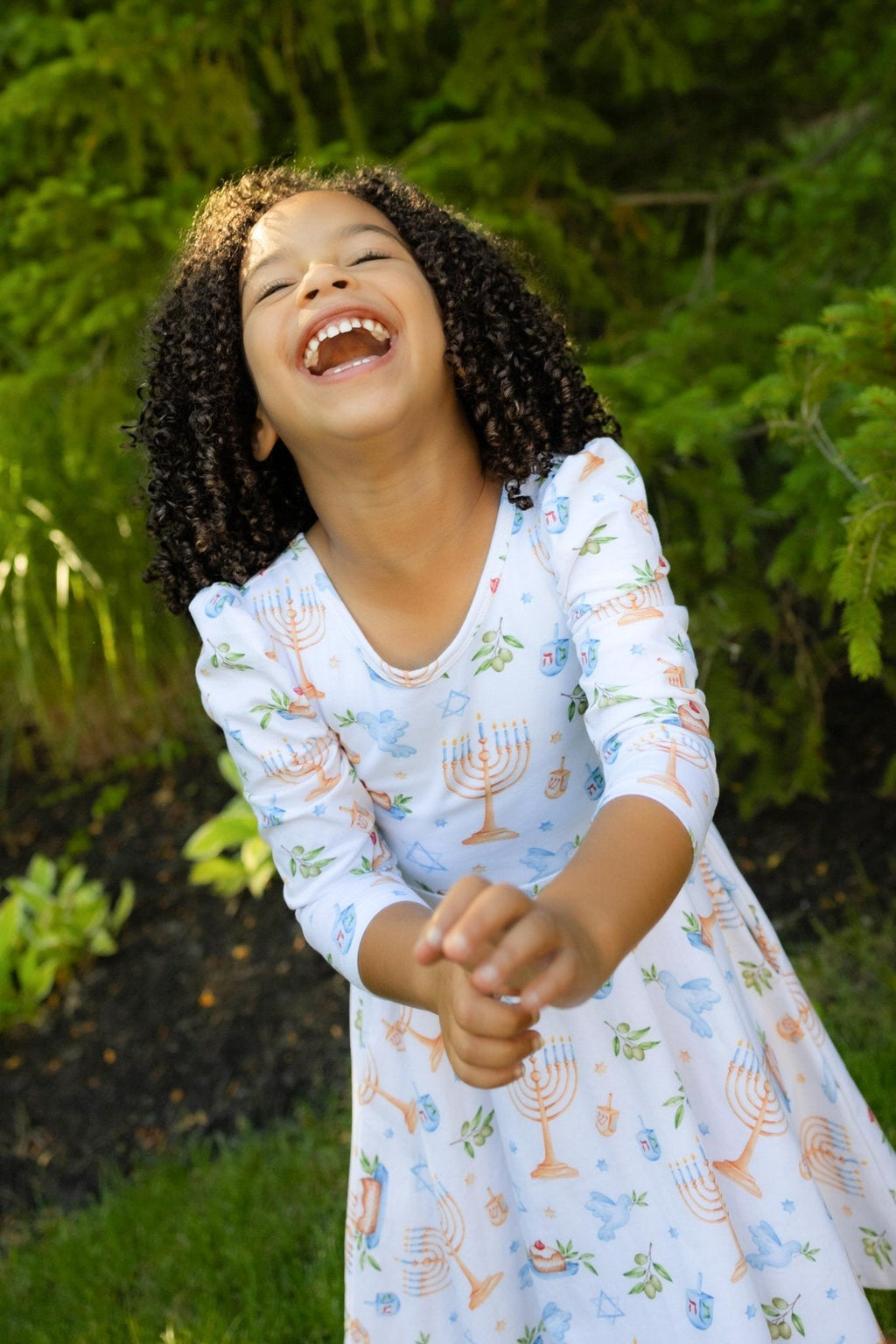 Organic Cotton Happy Hanukkah 3/4 Sleeve Twirl Dress