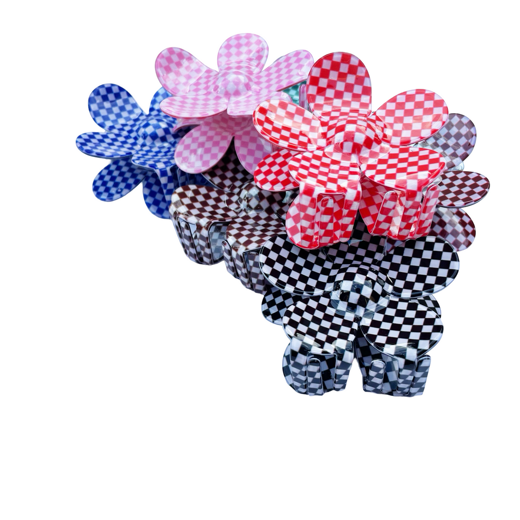 Checkered Flower Claw Clip