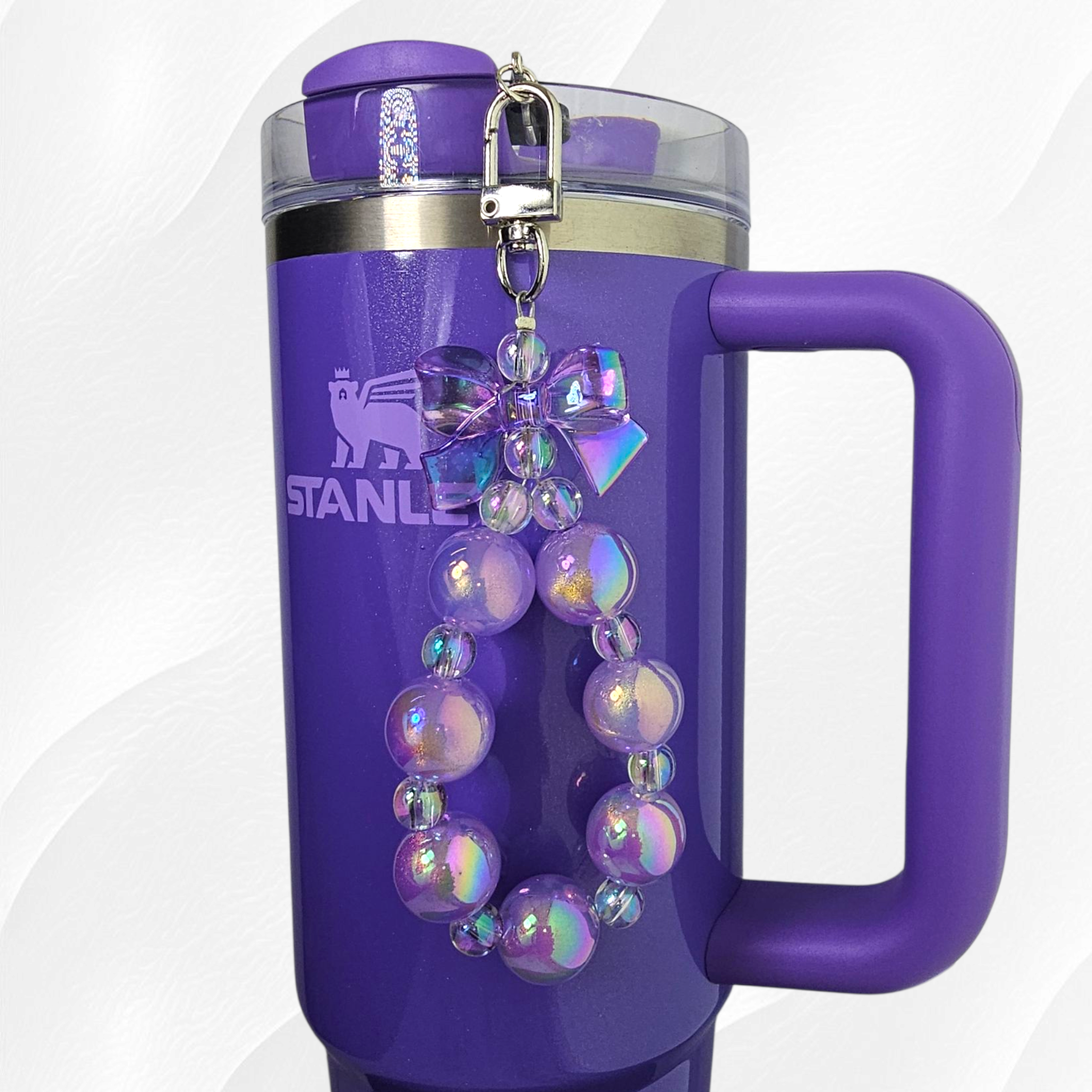 Iridescent Beaded Coquette Bow Tumbler Straw Charm