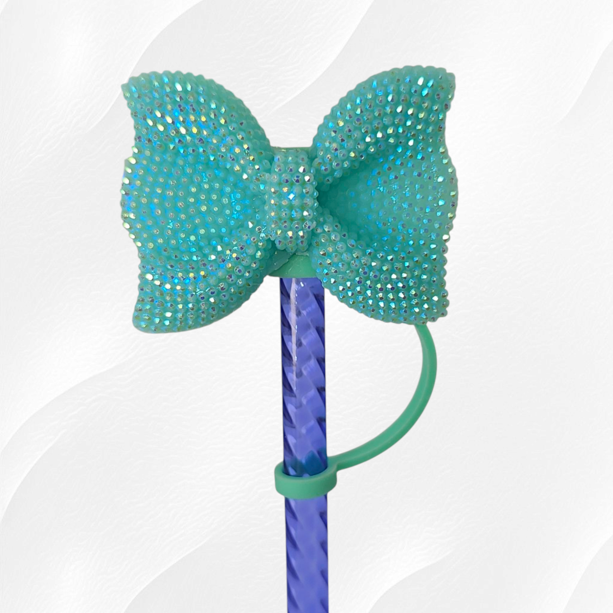Glitter Bow 8mm Straw Topper - Teal