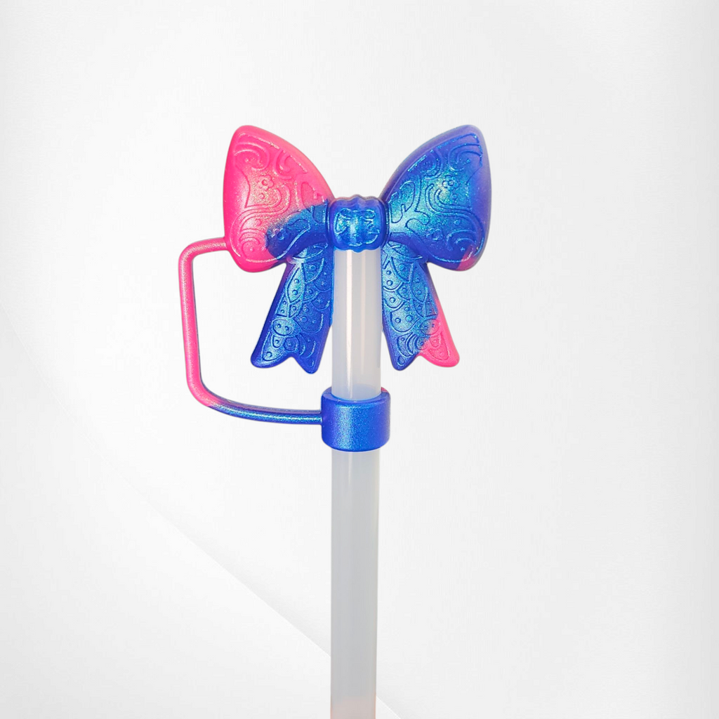Lace Princess BOW 3D Silicone Straw Topper  - Berry Pink Shimmer