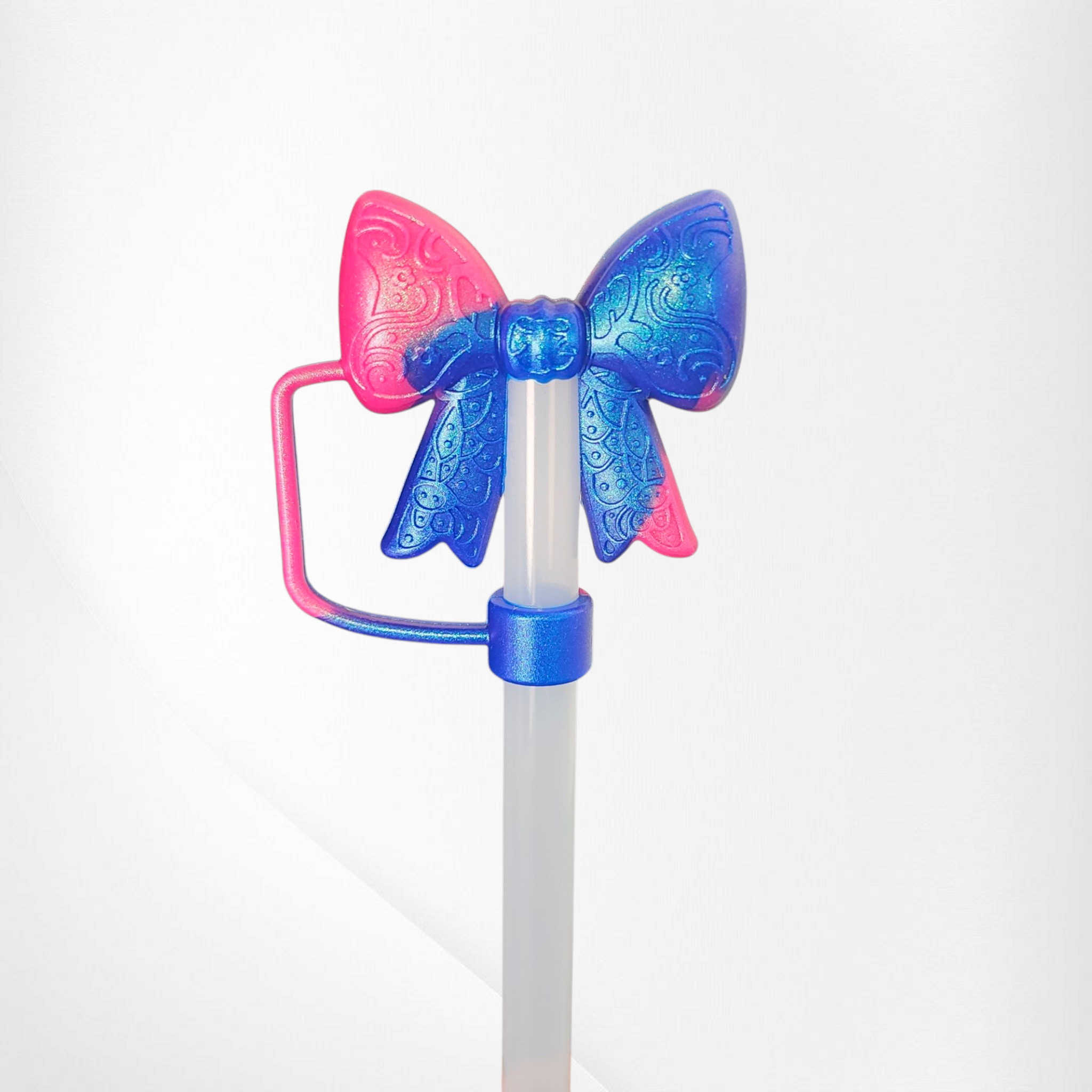 Lace Princess BOW 3D Silicone Straw Topper  - Berry Pink Shimmer