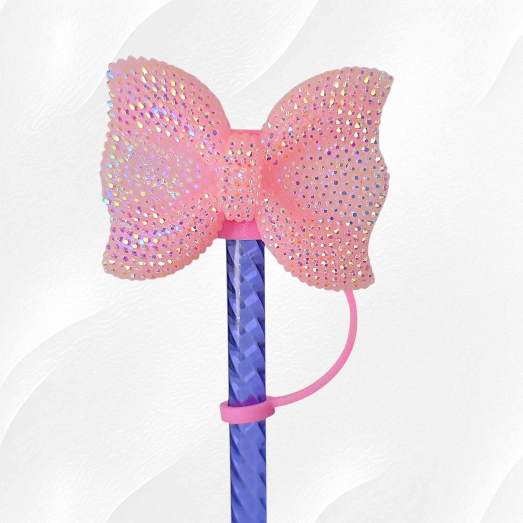 Glitter Bow 8mm Straw Topper - Pink