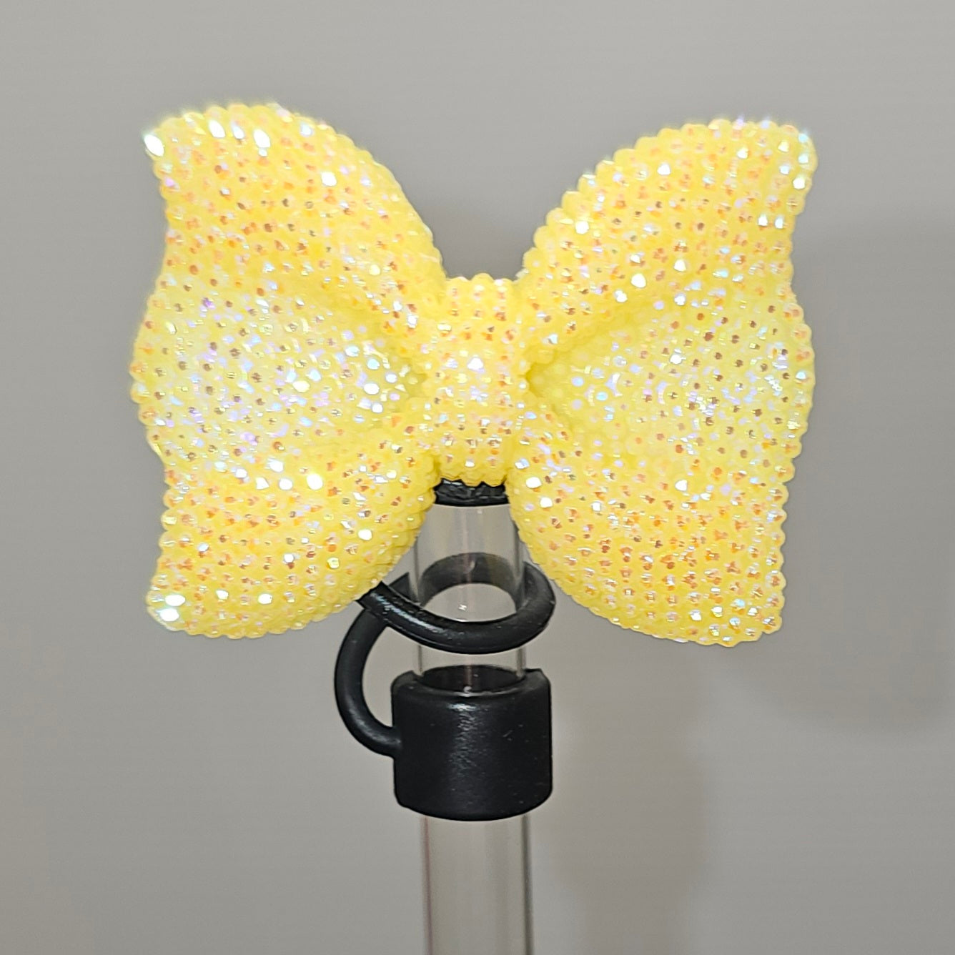 Glitter BOW Straw Topper - Straw Cover- Yellow