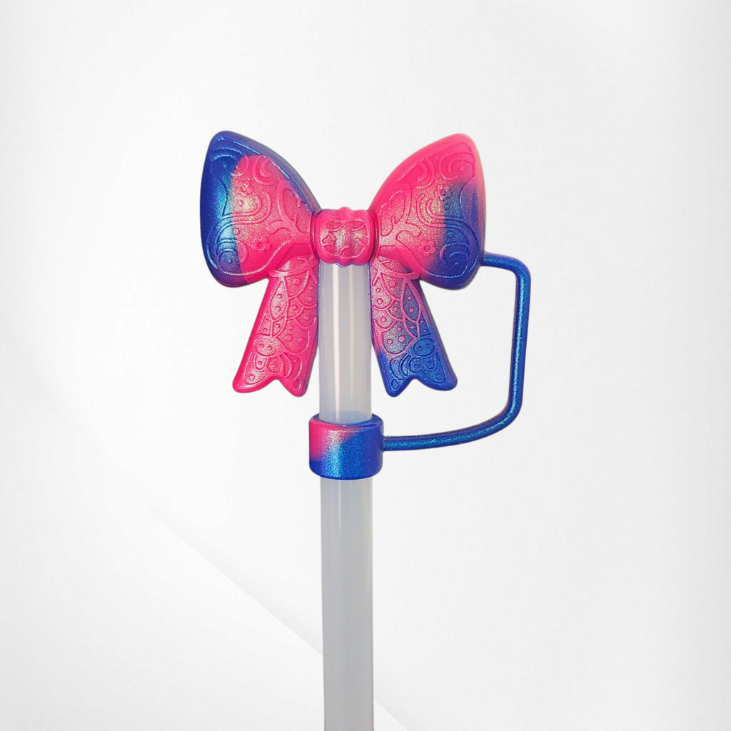 Lace Princess BOW 3D Silicone Straw Topper  - Berry Pink Shimmer