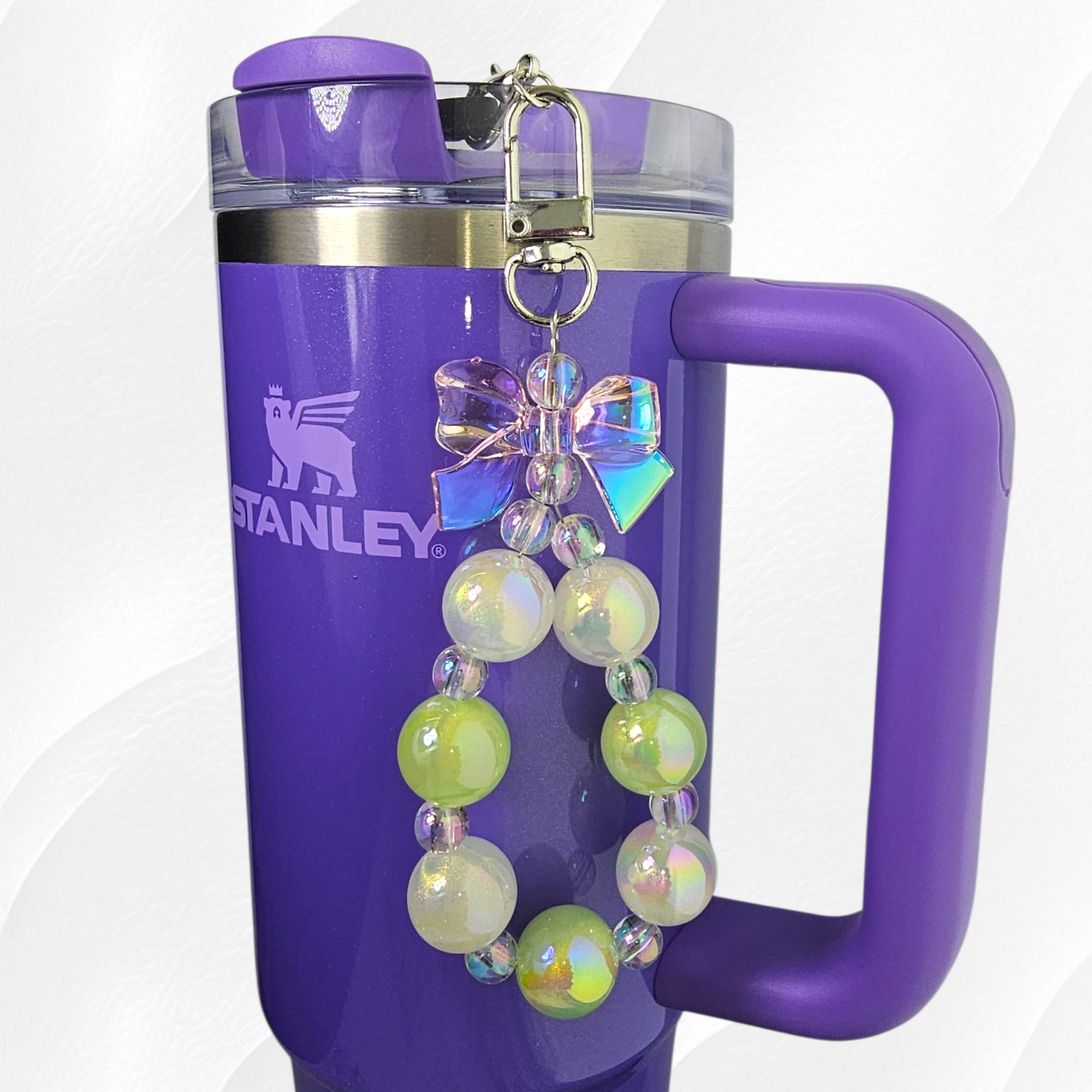 Iridescent Beaded Coquette Bow Tumbler Straw Charm