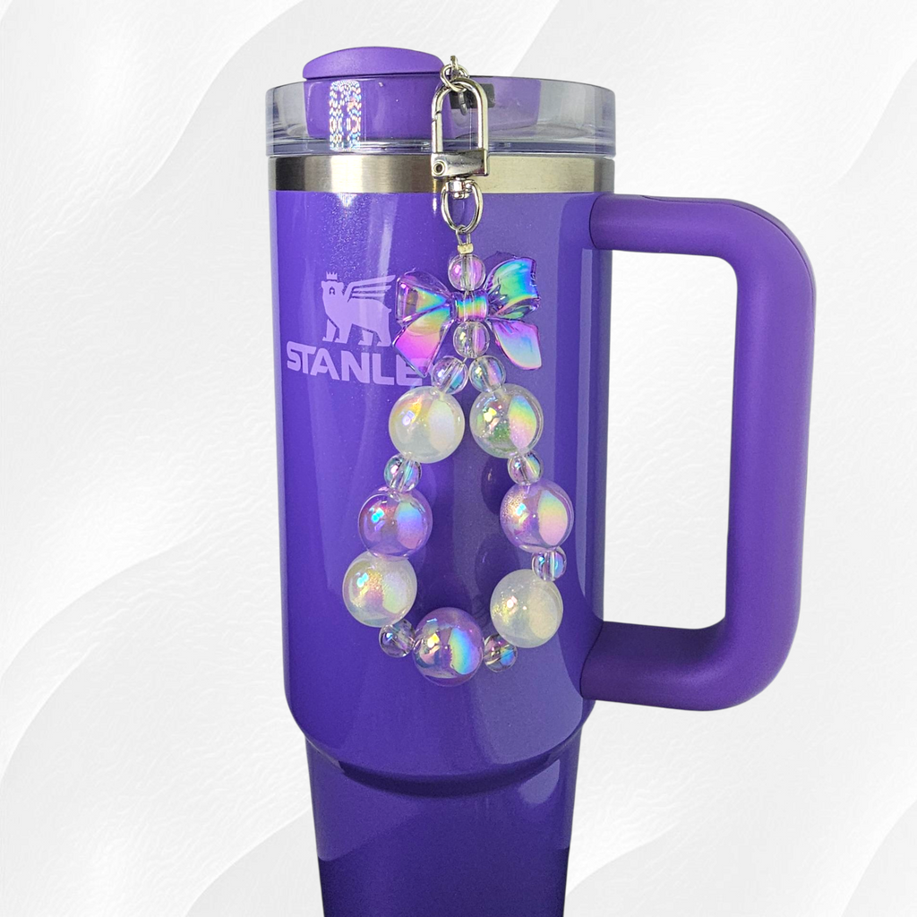 Iridescent Beaded Coquette Bow Tumbler Straw Charm