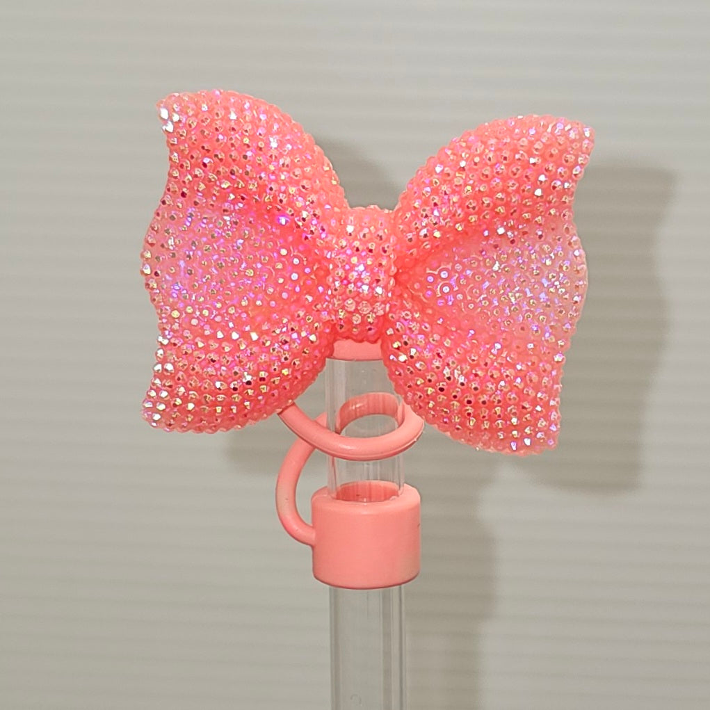 Glitter BOW Straw Topper  - Coral Pink Fusion