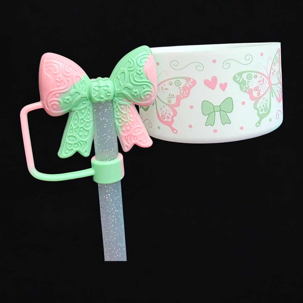 Wickedly Cute Butterflies and Bows Silicone Tumbler Boot & Bow Straw Topper Set