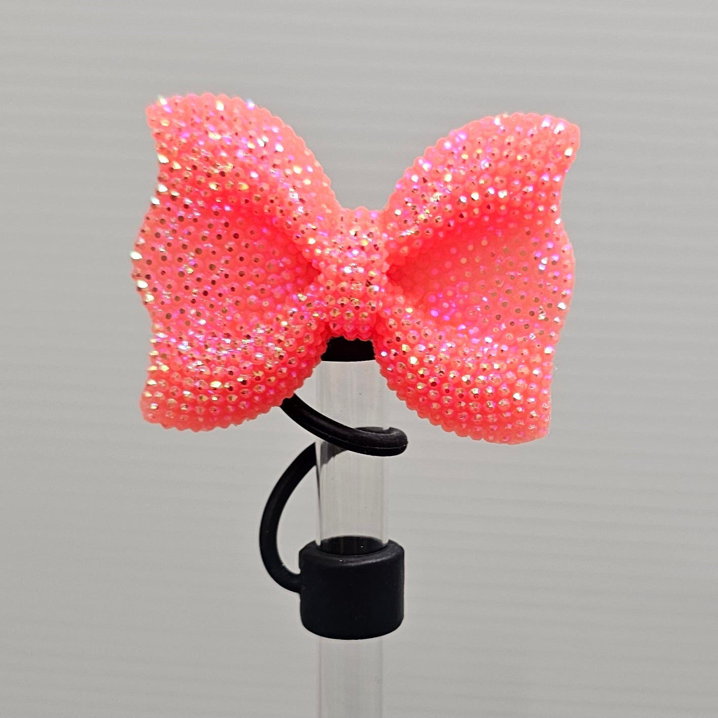 Glitter BOW Straw Topper  - Coral Pink Fusion