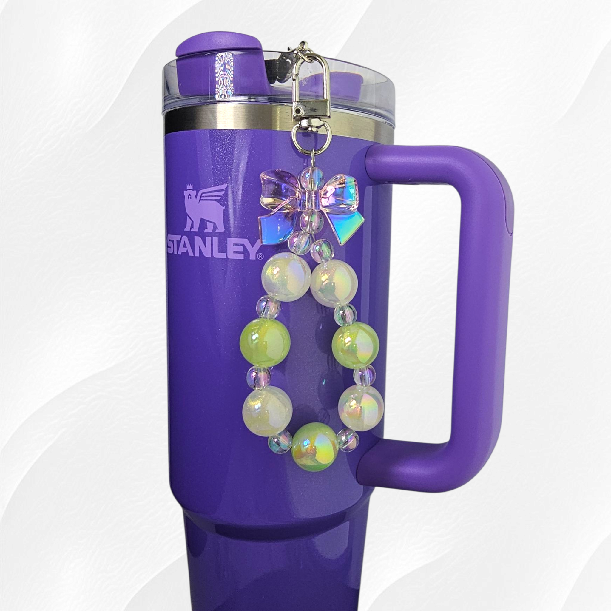 Iridescent Beaded Coquette Bow Tumbler Straw Charm