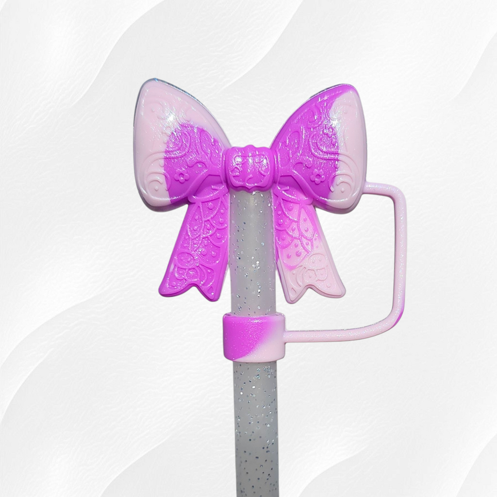 Lace Princess BOW 3D Silicone Straw Topper  - Purple Swirl Shimmer