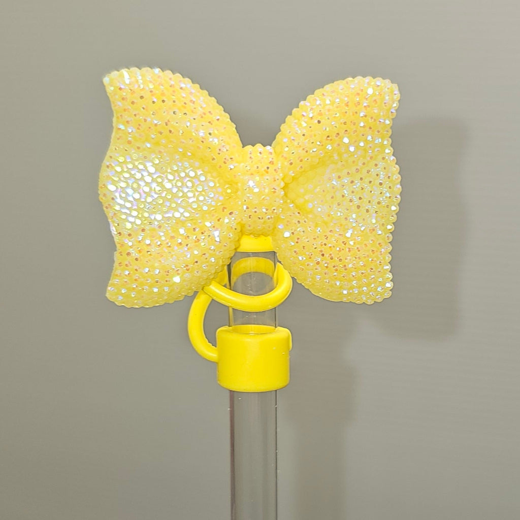 Glitter BOW Straw Topper - Straw Cover- Yellow