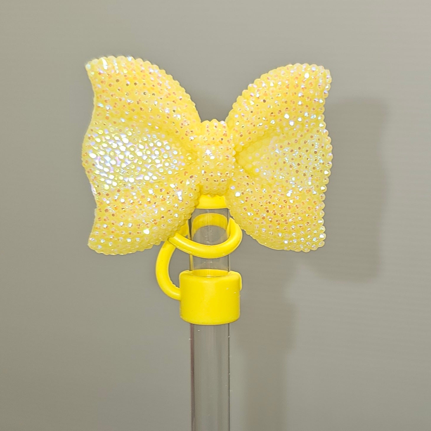 Glitter BOW Straw Topper - Straw Cover- Yellow