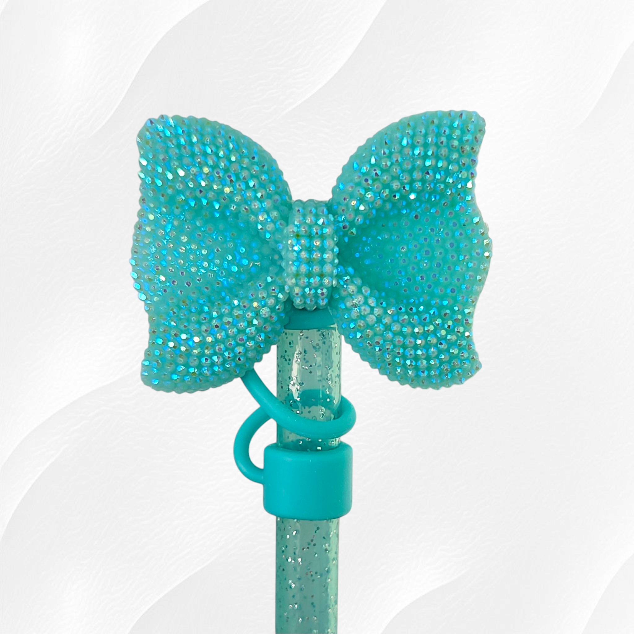 Glitter BOW 10mm Straw Topper - Teal Blue