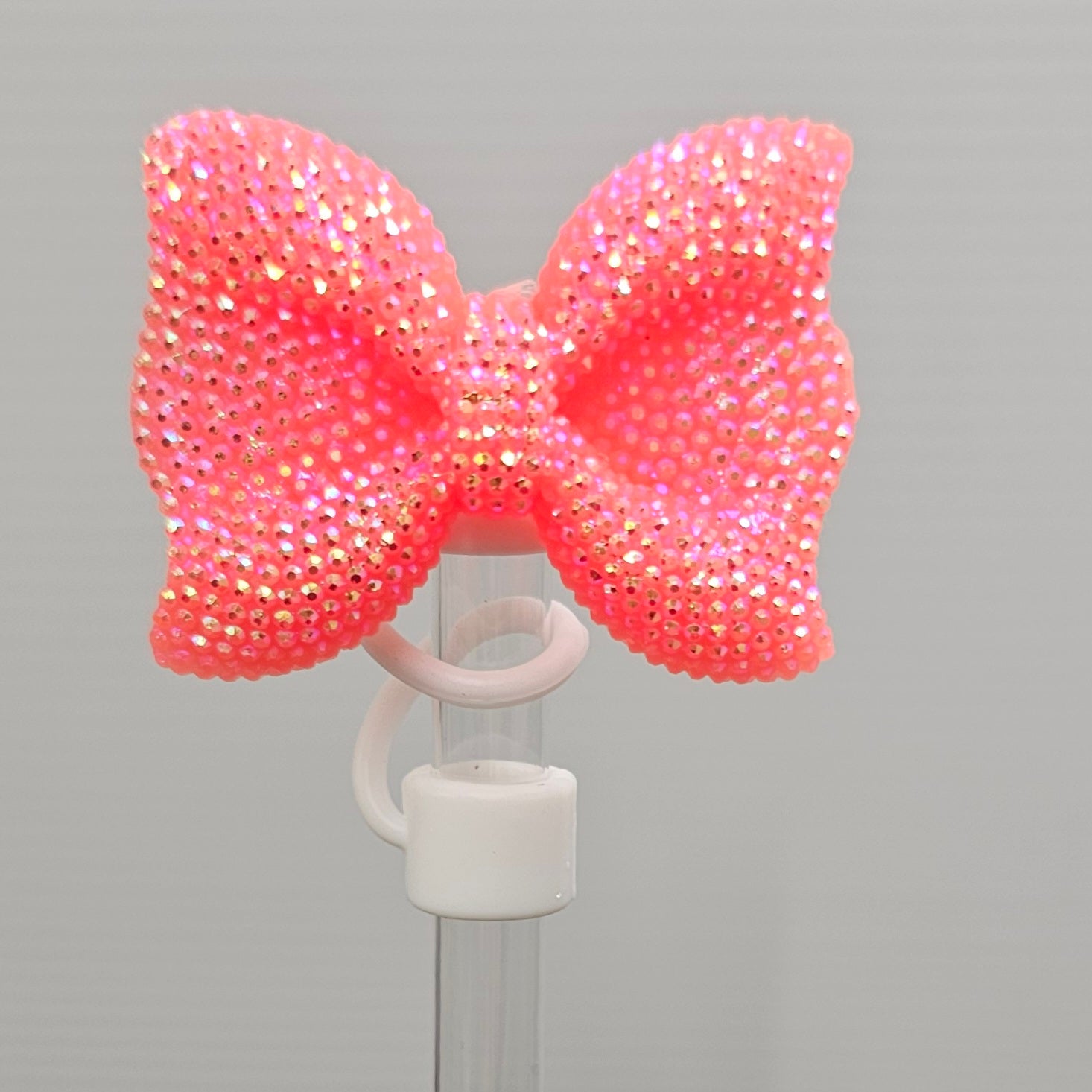 Glitter BOW Straw Topper  - Coral Pink Fusion