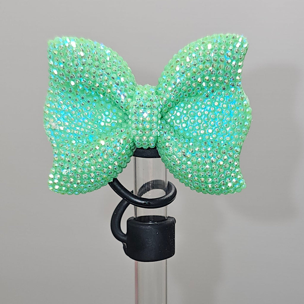 Glitter Bow Tie Straw Topper - Straw Cover- Green