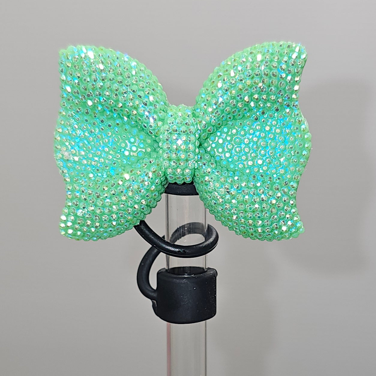 Glitter Bow Tie Straw Topper - Straw Cover- Green